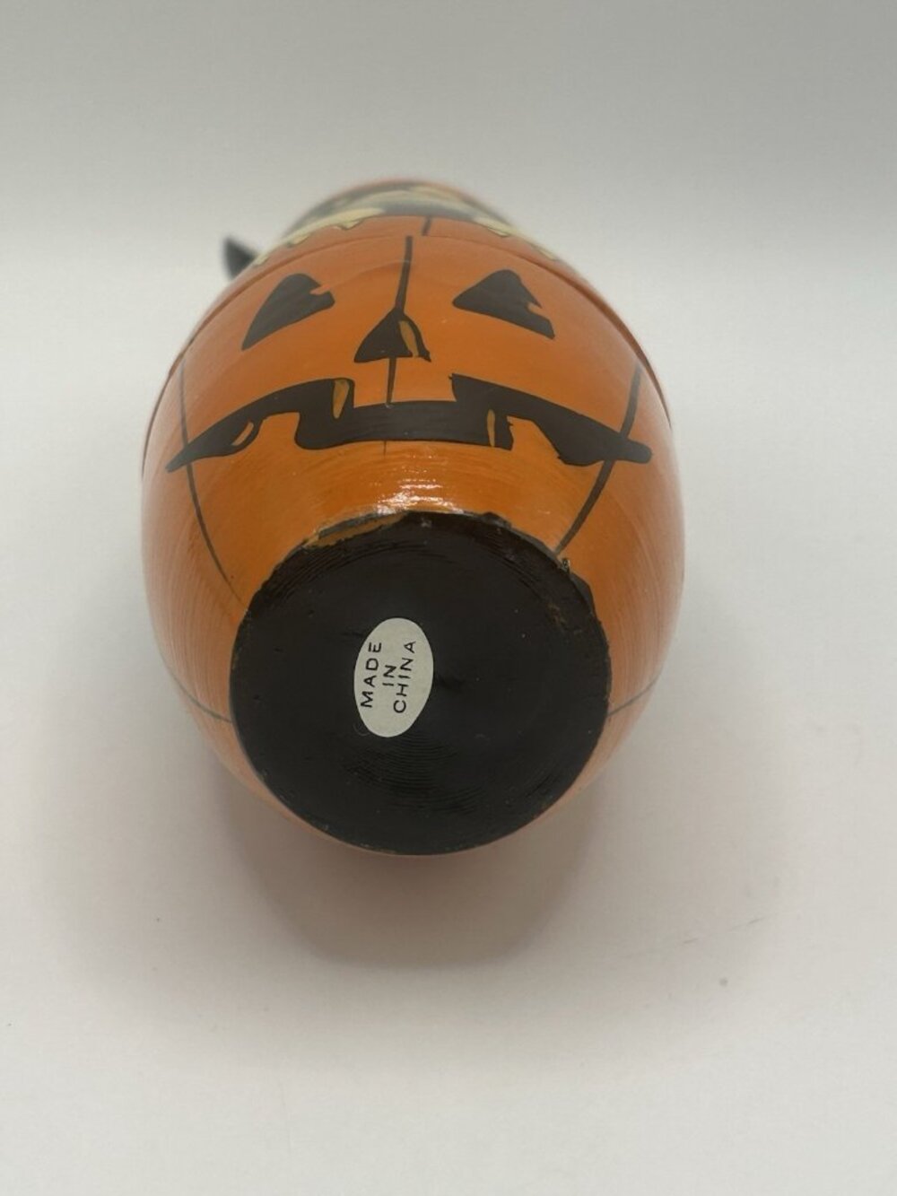 Halloween Kitty Cat Pumpkin Hand-Painted Wood Stacking Nesting Dolls Five Vtg - Picture 11 of 16